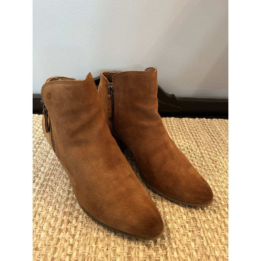 Frye Judith Double Zipper Ankle Booties‎ 8.5 Cognac Suede Shoes Western Cowgirl